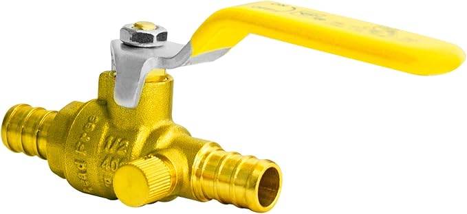 WiseWater 1/2 Inch X 1/2 Inch PEX Ball Valve with Drain, Brass Plumbing Fitting, Full Port Water Stop Shut Off Valve (5pack)