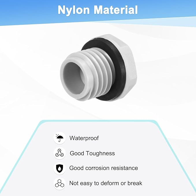 10-Pack Inner Hex Head Pipe Plug End Cap, M12x1.5mm Nylon Garden Hose Stopper Connector Plug with Sealing Ring for Terminating Pipe Ends [White]