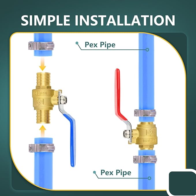 8 Pack Ball Valves, 1" Pex Crimp Shut Off Valve, Brass Full Port Pex B Shut Off Ball Valve for Hot and Cold Water, NSF/ANSI 61 Certified