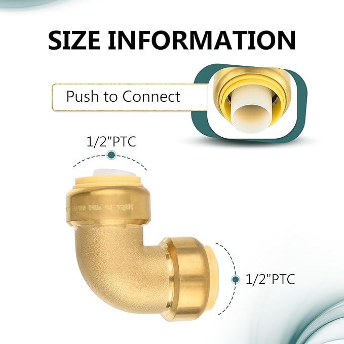 (Pack of 10) Niikappu 1/2 Inch x 1/2 Inch Elbow Brass Fitting, Push to Connect Brass Plumbing Fitting, PEX, Copper, CPVC, PE-RT Pipes(PF045)