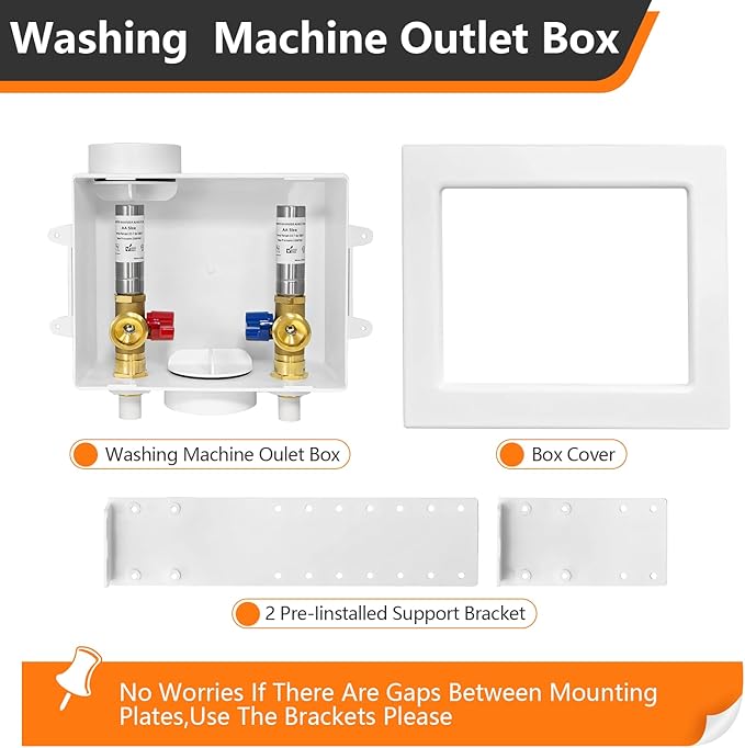 1-Pack HeSun Washing Machine Outlet Box, 1/2 Inch CPVC Inlet x 3/4 Inch MHT Outlet, Pex Washer Box with Stainless Steel Water Hammer Arrestor(WM009)