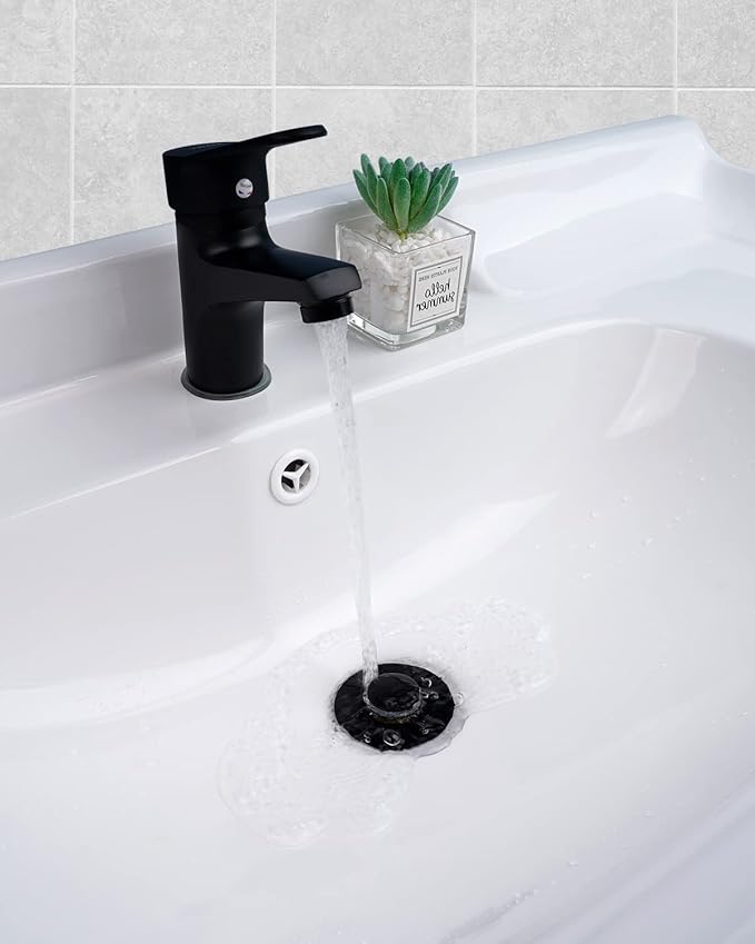 Hibbent All Metal Universal Bathroom Sink Stopper for 1.1''~2.3'' Basin, Pop Up Sink Drain Strainer, Brass Bullet Core Push Type Stopper, Stainless Steel Anti Clogging Drain Filter, Matte Black