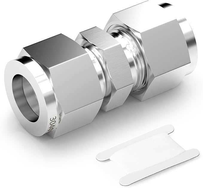 TAISHER 1PCS 304 Stainless Steel Compression Tube Pipe Fitting Connector, 1" Tube OD x 1" Tube OD Straight Adapter