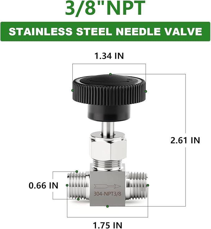 TAISHER 1PCS 304 Stainless Steel Straight Needle Valve 3/8" NPT Male For Flow Control Water Gas Oil
