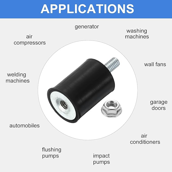 uxcell M4 Rubber Mounts, 2Pcs 14x20mm(DxH) Rubber Cylindrical Anti Vibration Isolator Shock Absorber with Lock Nut for Car Bobbin Generator Air Compressors