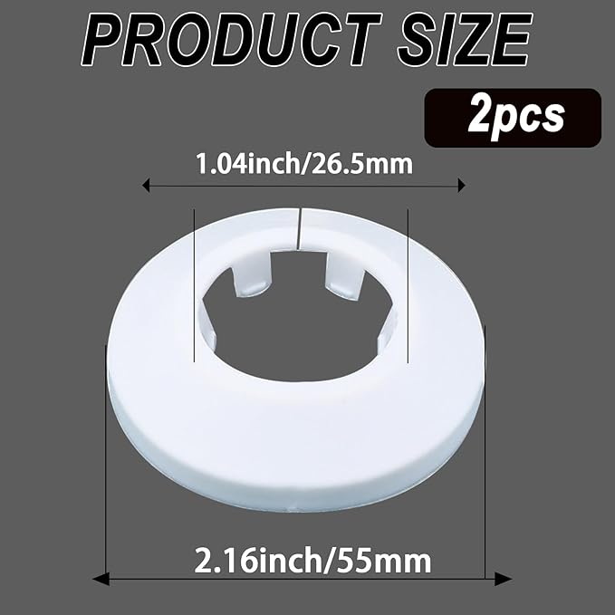 25mm Pipe Cover Decoration; Fit 0.98" Outer Diameter Pipe/Hole; White PP Plastic Escutcheon Collar; Snap-on Water Escutcheon Plate for Bathroom Kitchen Wall Tube Decor 2 Pcs