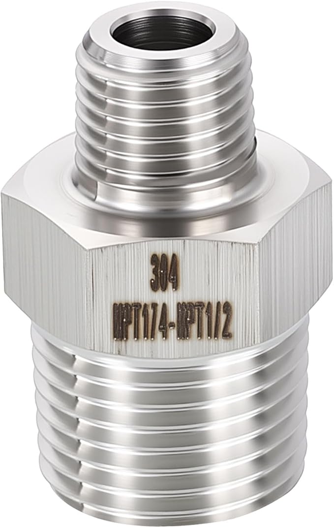 1 Pack 304 Stainless Steel Male to Male Adapter, 1/2" Male NPT x 1/4" Male NPT Hex Nipple Pipe Extension Fitting for Industrial, Automotive, Fluid Transfer, Home Gardening, Water