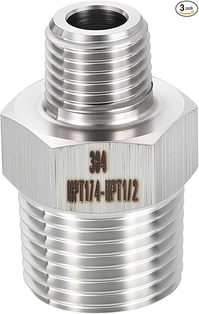 3 Pack 304 Stainless Steel Male to Male Adapter, 1/2" Male NPT x 1/4" Male NPT Hex Nipple Pipe Extension Fitting for Industrial, Automotive, Fluid Transfer, Home Gardening, Water