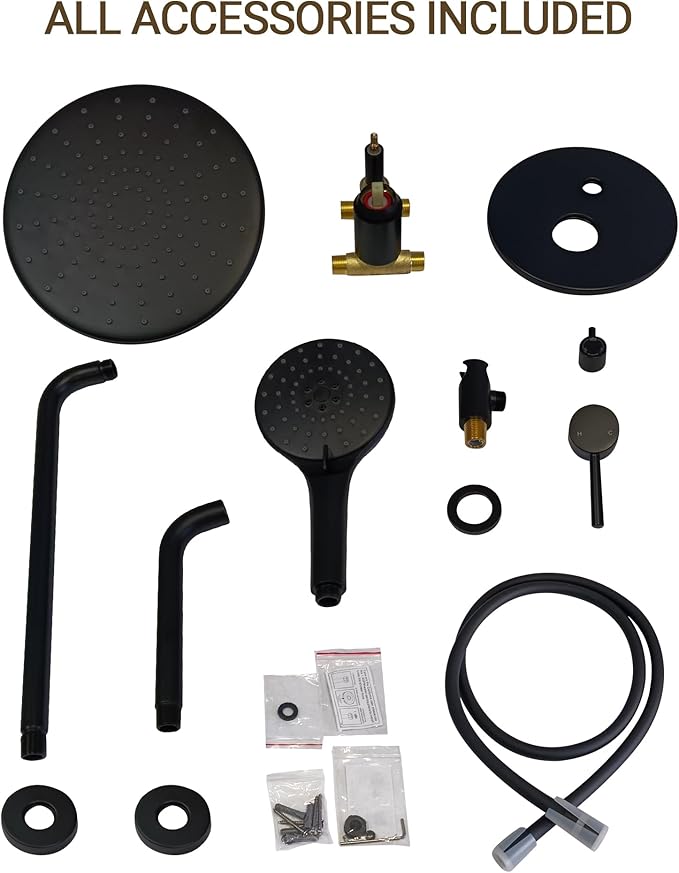 Upgraded Shower Faucet Set with Tub Spout: Aposhion 9 Inch Round Rainfall Shower System Rough-in Pressure-balanced Valve with Handheld Sprayer, Wall Mounted Bathtub Shower Faucet Kit Complete