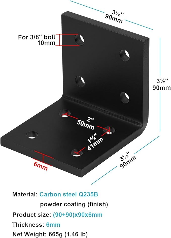 4 PCS 3-1/2" Heavy Duty Steel Corner Brackets, L 90 Degree Countertop Support Fireplace Mantel Bracket, Thickness 1/4", Max Load 300 lbs