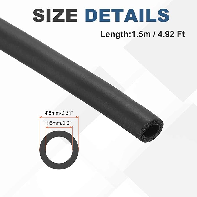 1/5" ID Pipe Insulation Foam Tube, EPDM Pipe Cover 1/3" OD Wrap Roll Bar Tubing 4.9FT Long - Insulation Freeze Heat Preservation for Guitar Stand/AC Units/Exercise Machine