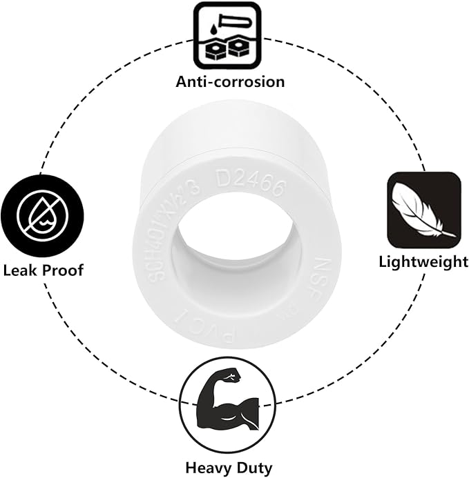10Pack 1"x 1/2" PVC DWV Reducing Bush Adapter Pipe Fitting SCH40 PVC Reducer Bushing (Socket x Socket) PVC Pipe Reducing Bushing Fitting for Home Sewer Plumbing