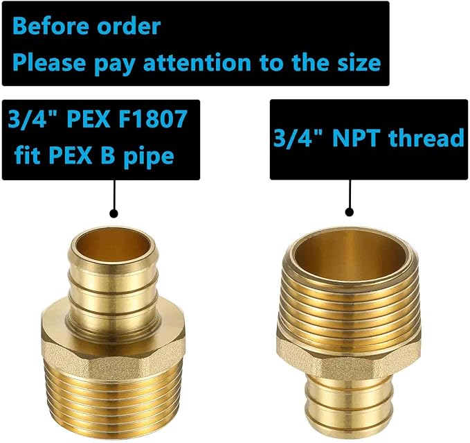 (10 Pack) Lidertik PEX Fittings 3/4 Inch Male NPT Adapter, 3/4" PEX F1807 to 3/4" NPT Male Threaded Adapter Brass