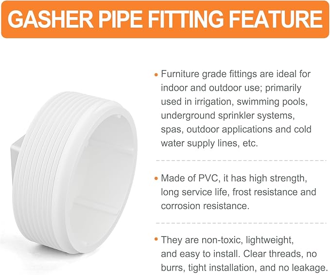 GASHER 20PCS PVC Cleanout Plug 1-1/4" NPT Male, End Cap Adaptor, Pipe Fitting Plug closing For Home or Industrial, Plumbing Water Line, Drainage Piping System