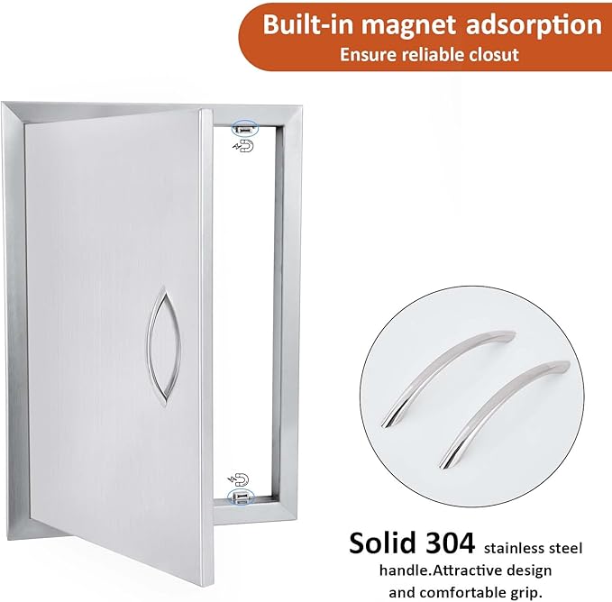 JIE JIN 17" W X 24" H Outdoor Kitchen Doors Single Door Thickened 304 Brushed Stainless Steel BBQ Access Door BBQ Island Doors Outdoor Kitchen Accessories Door for Outdoor Kitchen BBQ Island