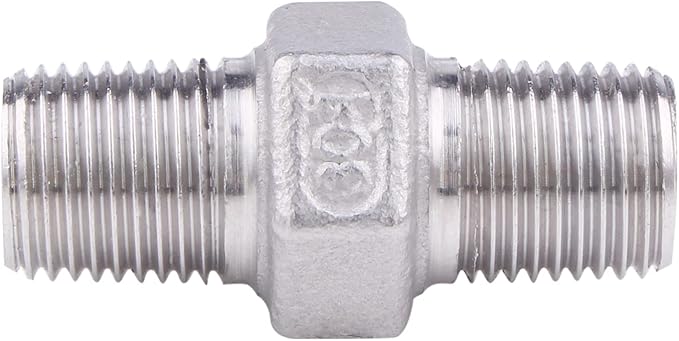 Hex Nipple 1/8" Male NPT - Stainless Steel 304 Threaded Pipe Fitting for Brew Kit, Home Piping Application(Pack of 5)