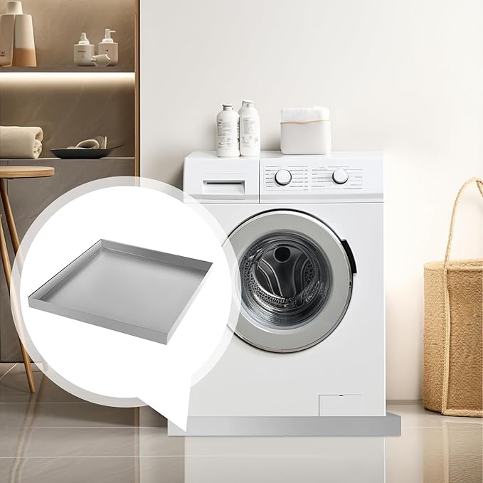32" x 30" x 2.5" Washing Machine Pan Washing Machine Drip Pan, No-Hole Design, 304 Stainless Steel Drain Tray for Electric Water Heater & Air Conditioning Units