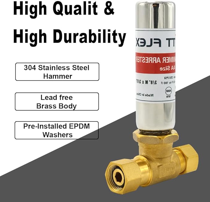 Stainless Steel Water Hammer Arrestor 3/8" male compression and 3/8" female compression For For Dishwasher and Toilet Stop Hammering Reduce Banging