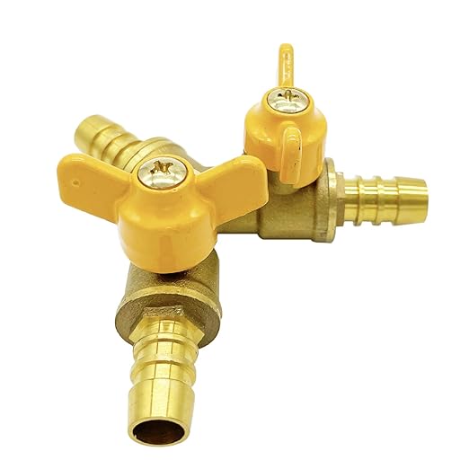 Brass 3 Way Shut-Off Valve, 3/8" Hose Barb 2 Switch Y Shaped Ball Valve Water/Fuel/Air