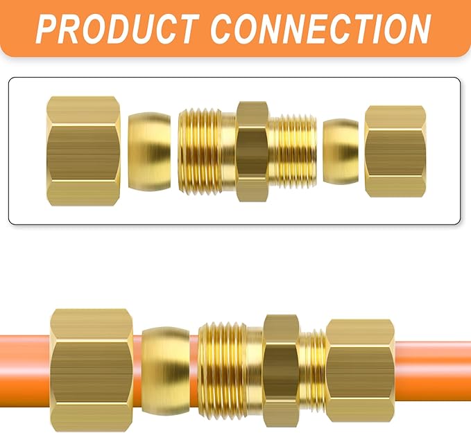 GASHER 10PCS Brass Compression Tube Pipe Fitting Connector, 8mmx12mm Tube OD Connector