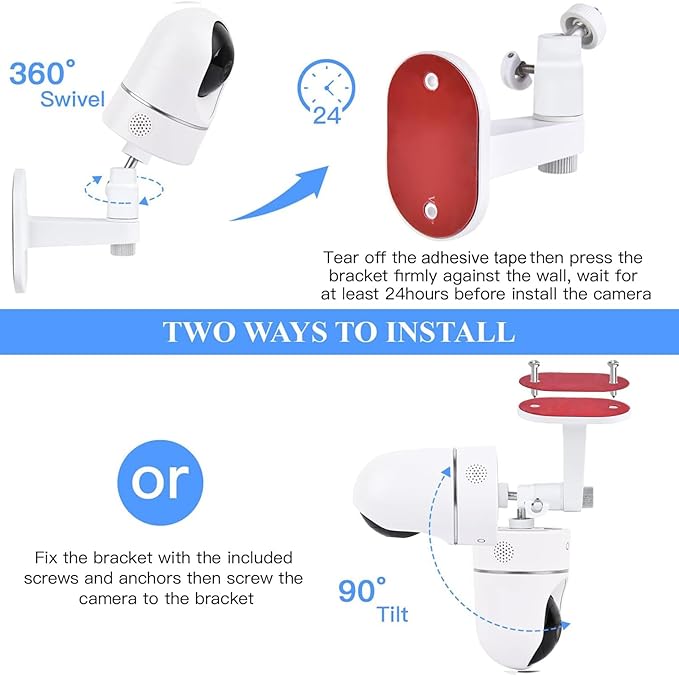 2Pack Adjustable Wall Mount for Eufy Security Indoor Cam P24 and E220, No-Drill Mounting Bracket for Eufy Security Indoor Cam Pan & Tilt - White