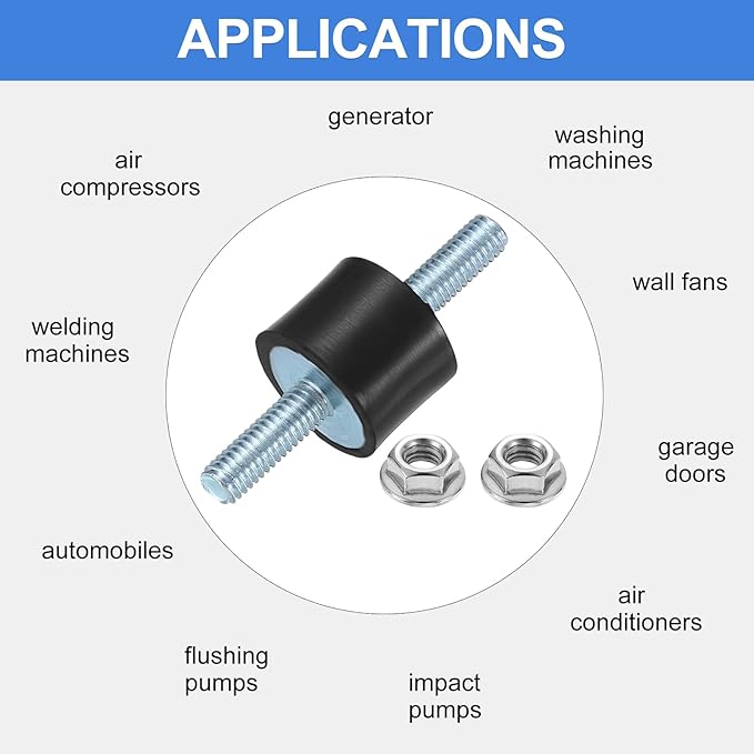 uxcell 4Pcs M6 x 18mm Rubber Mounts, 20 x 15mm Cylindrical Anti Vibration Isolator Studs Shock Absorber Double Studs with Nuts for Car Bobbin Generator Air Compressors