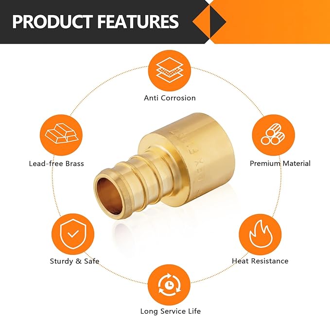 100-Pack HeSun PEX Fittings, 1" PEX x 1" Female Sweat Adapter (Over Copper Tube), Brass Crimp Fitting for ASTM F1807(PEX1807137-100)