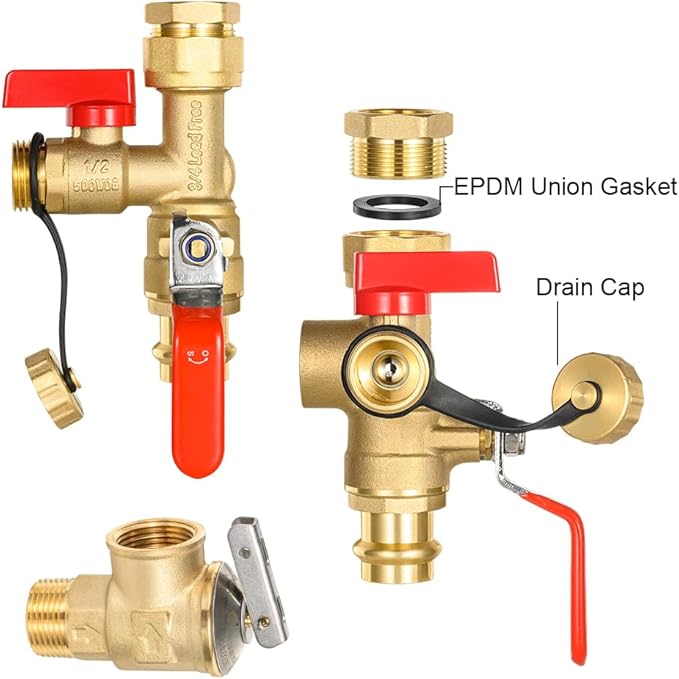 3/4 Inch FIP x 3/4 Inch Press EFIELD IPS Isolator Tankless Water Heater Service Valve Kit, with Pressure Relief Valve,(TOOL055)