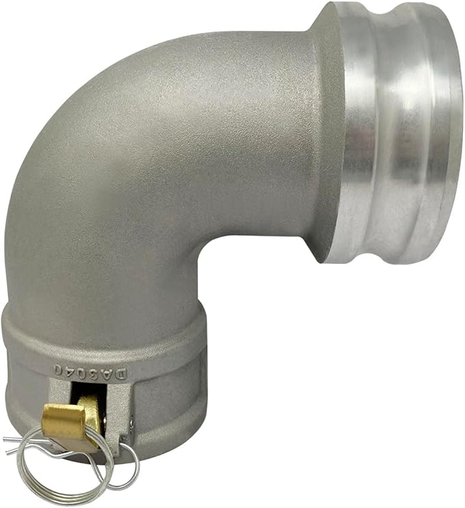 Gloxco Aluminum Type DA Cam and Groove Hose Fitting, 90 Degree Elbow Reducer, 3" Female Camlock x 4" Male Camlock (CAM-3040-DA90-AL)