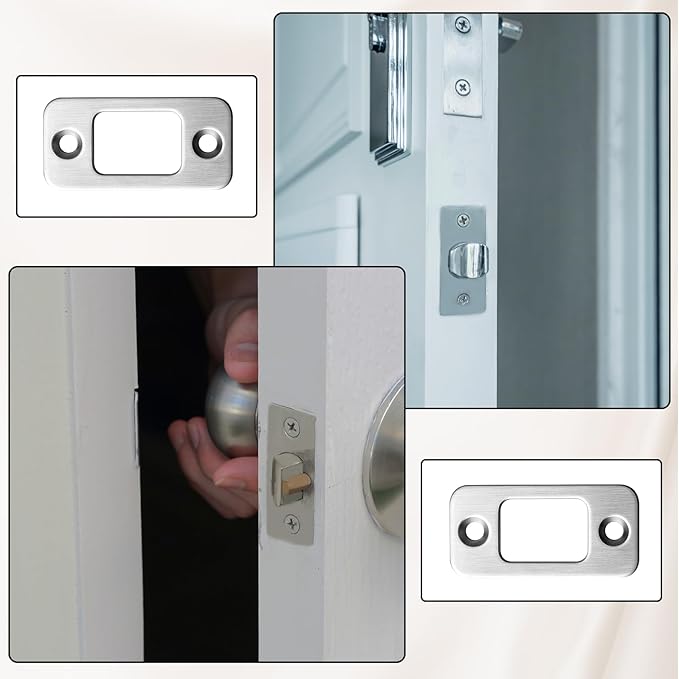 2 Sets Deadbolt Strike Plate Door Strike Plate Door Backplate 1" x 2-1/4" Round Corner with Screws 1-3/8", Silver