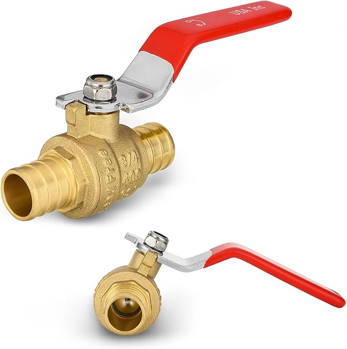 2-Pack Foskan 3/4 Inch PEX Crimp Full Port Ball Valve with Red Handle, Brass Quarter Turn Shut-off Valve for PEX Tubing