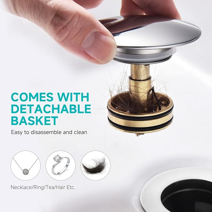 Bathroom Sink Drain Kits with Flexible Expandable P-Trap Sink Drain Pipe, Fits 1-1/4",1-1/2"and 2" Holes,Chrome