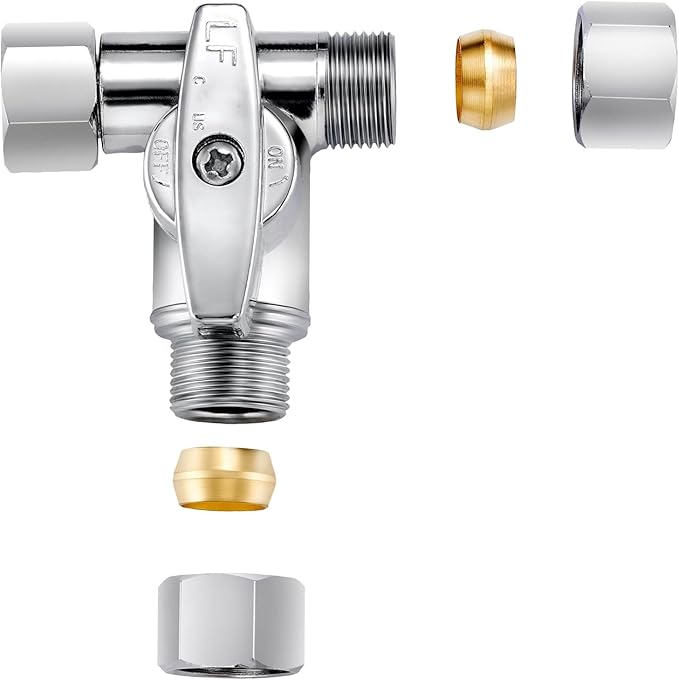 Lead-Free Brass 2Pcs Chrome-Plated Add-A-Tee 3-Way,3/8 Inch x 3/8 Inch x 1/4 Inch Angle Stop Valve For Reverse Osmosis Water Filters,Ice Maker,Refrigerator