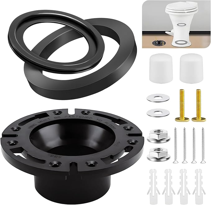 RV Toilet Seal with 3 Inch Socket Floor Flange Kit for 300/310/320 RV Toilets, Replaces 385345892 RV Floor Flange, 385311658 Flush Seal and 385311652 Base Seal, 3 in 1 Combo Kit