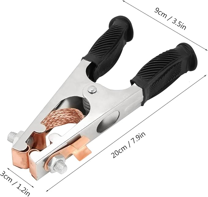 Welding Ground Clamp, 500A Electroplated Welders Grounds Clamps, Copper Braided Wire Welding Grounds Clip with Rubber Grip Ground Clamp for Welder Machine 7.9x3.5x1.2in(US)