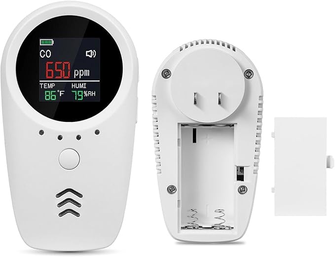 5-in-1 Plug-in & Battery Backup Carbon Monoxide Detectors，Portable Travel Carbon Monoxide Detector, Natural Gas Leak Detector with Temp. Humid. for Home, RV, Camping (Shipping Without Batteries)