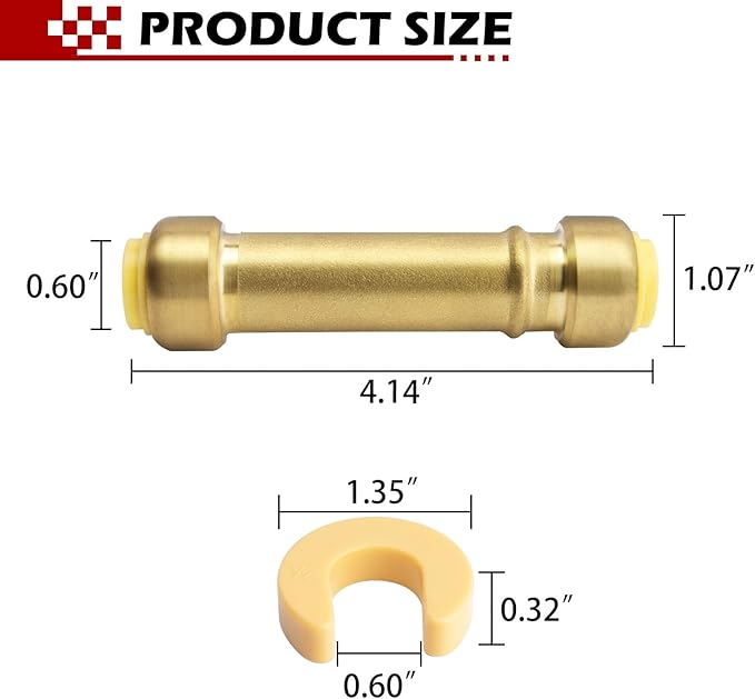 3/4 Inch Push-to-Connect Brass Slip Coupling,U3016LFA Plumbing Fitting for PEX, Copper, CPVC, PE-RT, HDPE Pipe