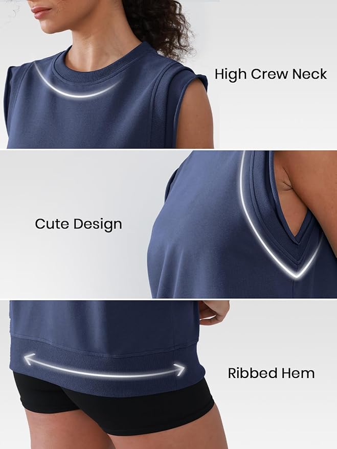 Workout Tank Tops Woman Crew Neck Athletic Tops Cotton Sweatshirt Loose Fit Muscle Tanks Runnning Gym Sports Shirt