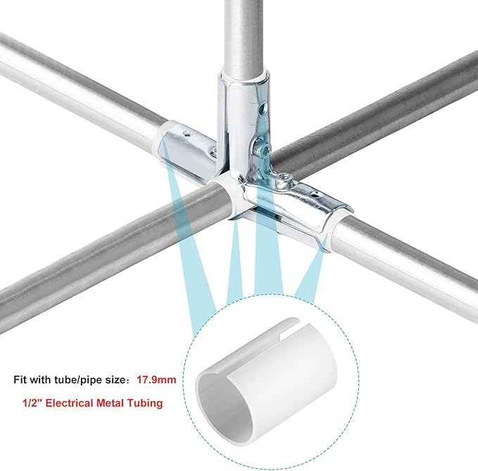 12 Sets 4 Way T Pipe Clamp, Structural Pipe Connector Fits 1/2" EMT Conduit with PE Adapter Shims