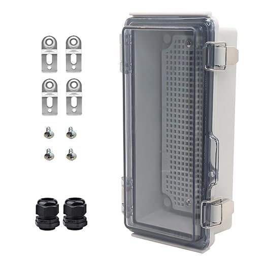 Waterproof Electrical Box with Mounting Plate, IP67 Junction Box Stainless Steel Latch Hinged Clear Cover Project Enclosure with Wall Bracket and 2 Glands 10.2" x 4.3" x 3"