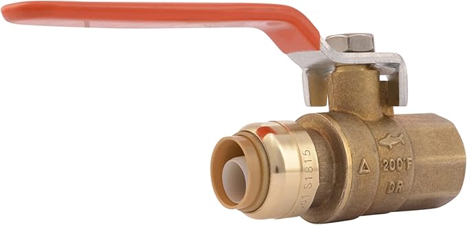 SharkBite 1/2 x 1/2 Inch Ball Valve with FNPT Connector, Push to Connect Brass Plumbing Fitting, PEX Pipe, Copper, CPVC, PE-RT, HDPE, 22182-0000LF