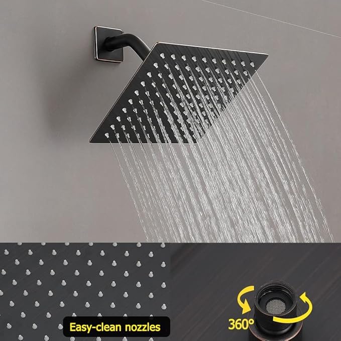 Oil Rubbed Bronze Shower System 8 Inch Bathroom Rain Mixer Shower Combo Set Wall Mounted Rainfall Shower Head and Handheld System Shower Faucet Set Rough-in Valve Body and Trim Kit