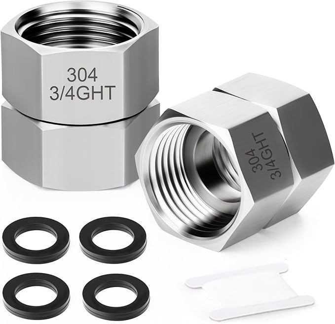TAISHER 2PCS 304 Stainless Steel Garden Hose Adapter, 3/4" GHT Female x 3/4" GHT Female Swivel Garden Hose Connector with Washers