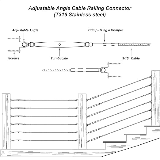 Stainless Steel Cable Railing System Kit,12 Pairs Adjustable Angle Cable Railing Hardware Kit,for 3/16 Cable Railing System,T316 Marine Grade