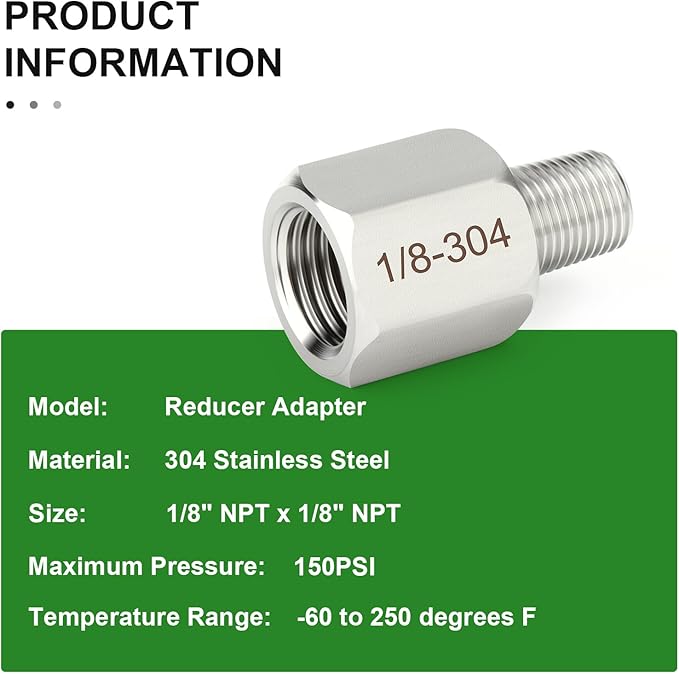 TAISHER 5PCS 304 Stainless Steel Pipe Fitting, New Reducer Adapter, 1/8" NPT Male x 1/8" NPT Female, Reducing Pipe Adapter Fitting