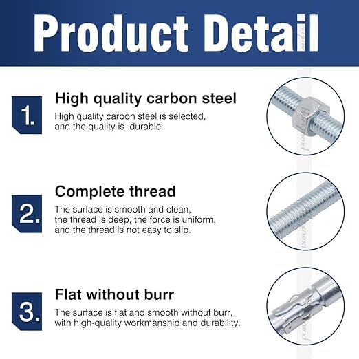 1/2" x 10" Wedge Anchor, for Cement and Concrete only, zinc-Plated Carbon Steel Screws and lag Bolts （25 pcs