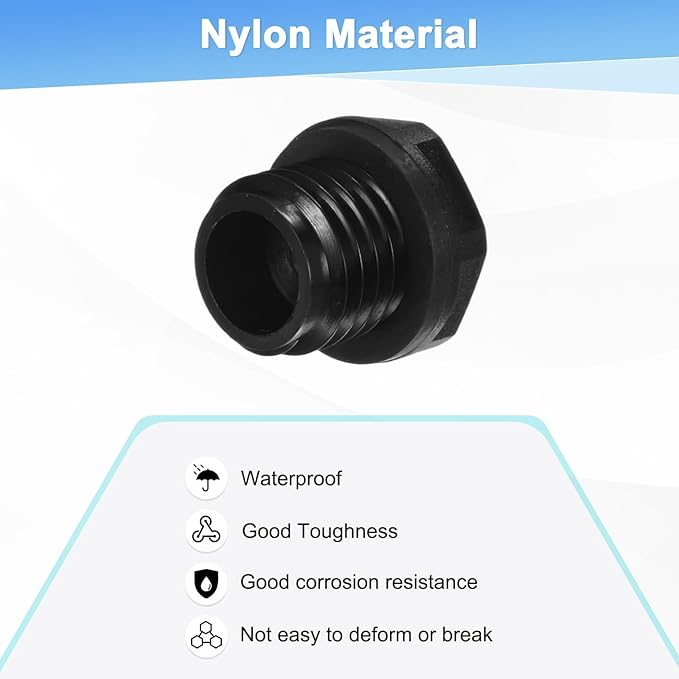 10-Pack Inner Hex Head Pipe Plug End Cap, M12x1.5mm Nylon Garden Hose Stopper Connector Plug with Sealing Ring for Terminating Pipe Ends [Black]