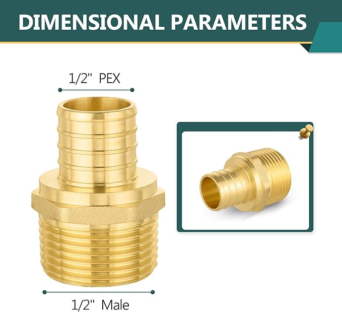 20-Pack PEX Fittings, 1/2" PEX x 1/2" Male Threaded NPT Adapter, ASTM F1807
