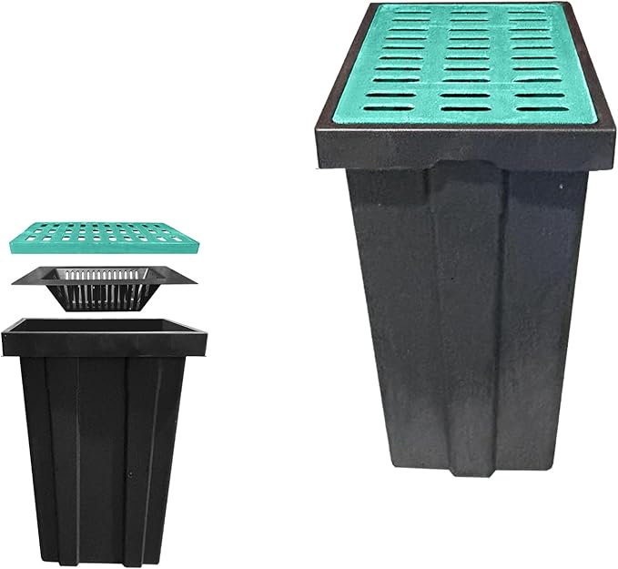 Catch Basin for Drainage with Fiber Glass Grate-26x18x32 in. Large Drainage Basin with Debris Basket,A15 French Drain Basin Without Reserved Hole for Yard,Downspout,Lawn,Municipal Pipeline