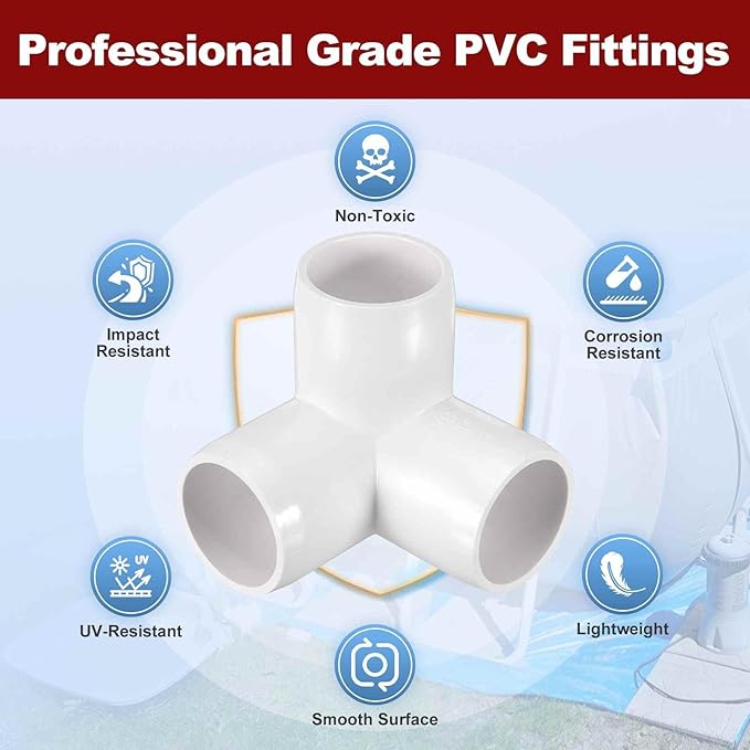 12Pcs 1" Elbow PVC Fitting, SCH40 3-Way Tee Furniture Grade PVC Pipe Fitting, DIY Corner Elbow Connector for Building Furniture, Greenhouse Frame Connection, Socket x Socket, White